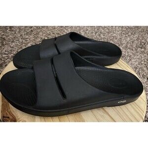 Oofos Unisex OOahh Black Open Toe Slip On Slide Sandals Size M 13 W 15